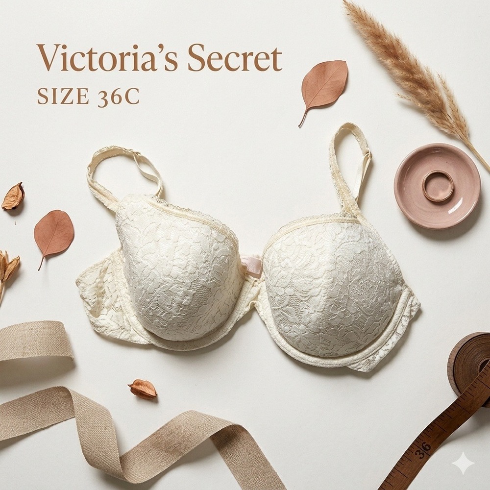 Victoria's Secret Ivory Floral Lace Underwire Bra Lightly Lined 36C